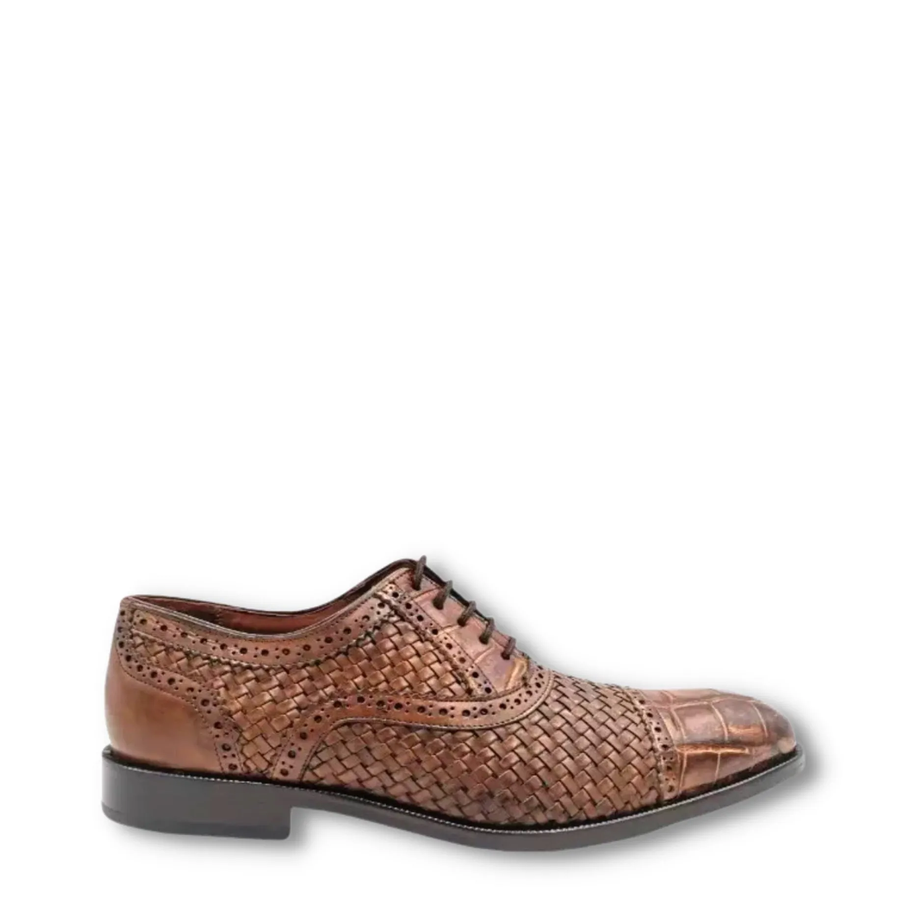 28FLPUE - Men's Cuadra Brown Dress Alligator Woven Oxford Cap Toe Shoes