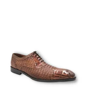 28FLPUE - Men's Cuadra Brown Dress Alligator Woven Oxford Cap Toe Shoes