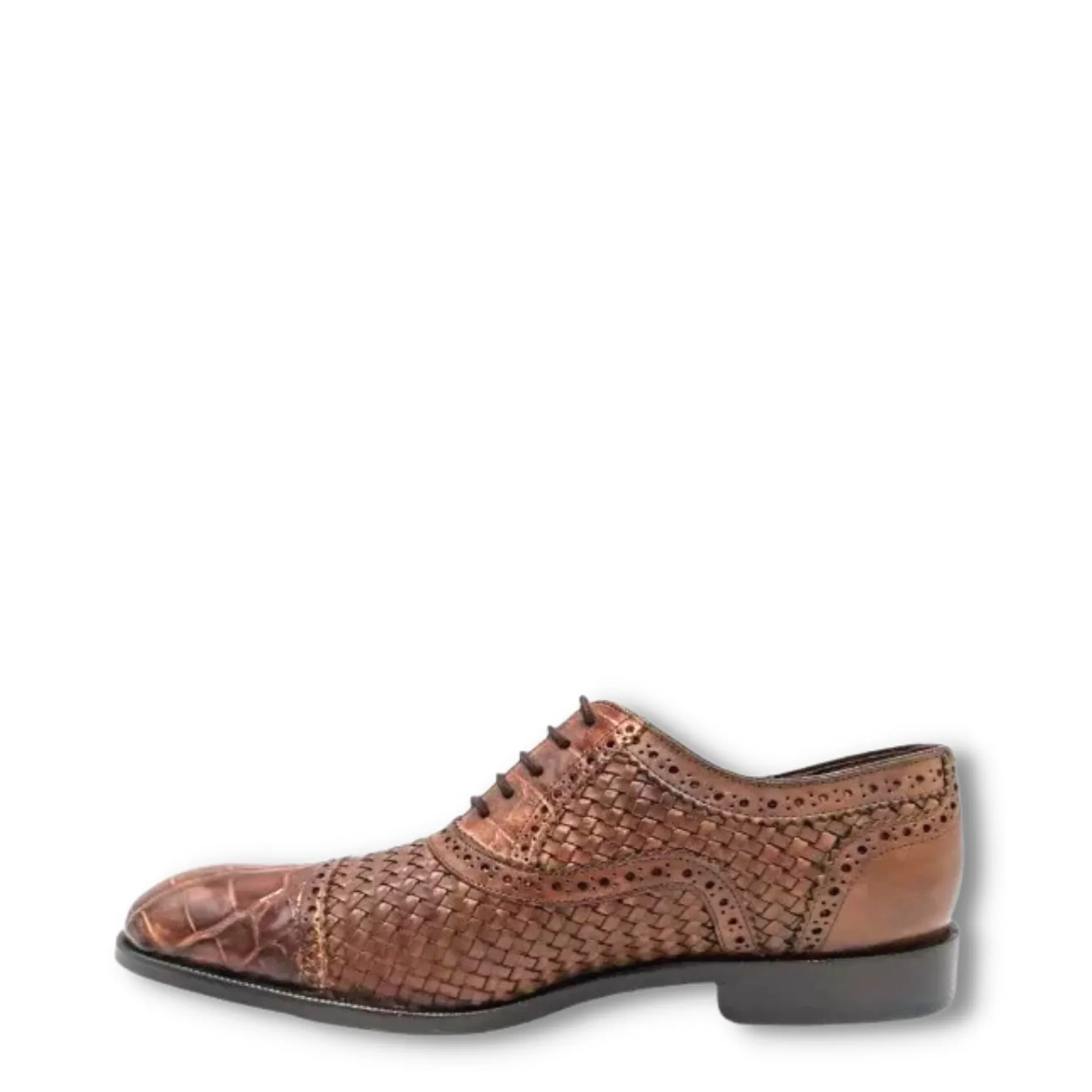 28FLPUE - Men's Cuadra Brown Dress Alligator Woven Oxford Cap Toe Shoes