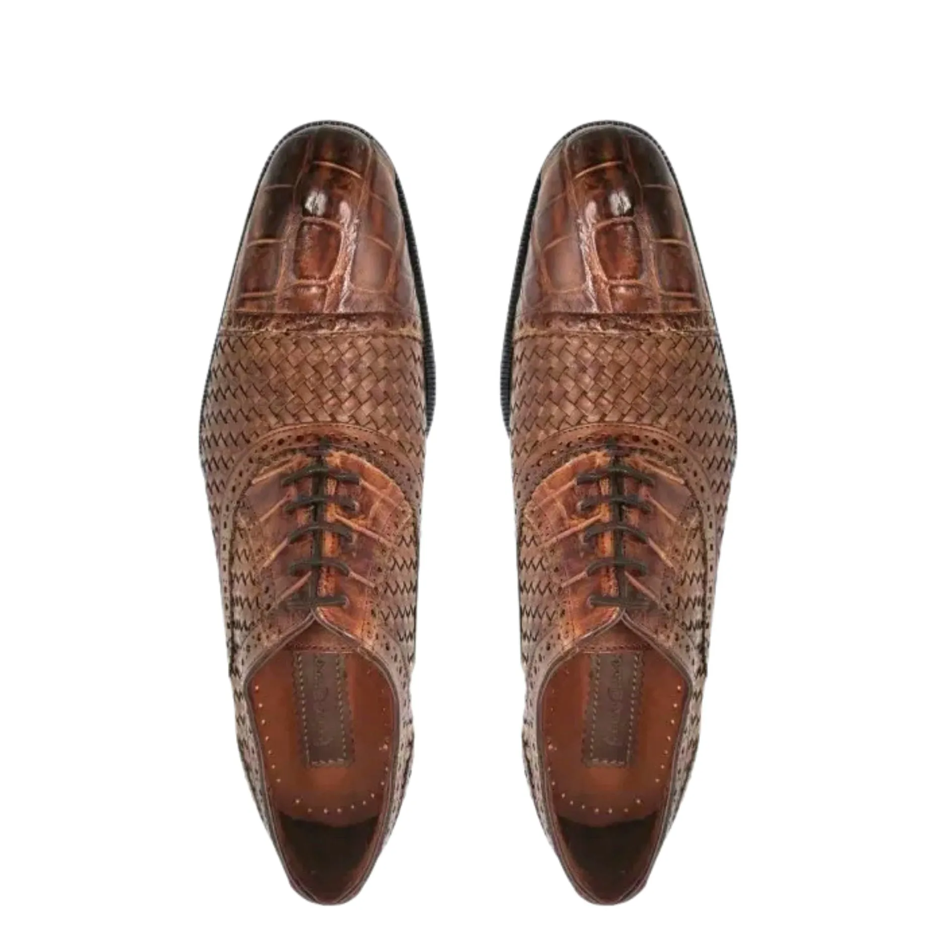 28FLPUE - Men's Cuadra Brown Dress Alligator Woven Oxford Cap Toe Shoes