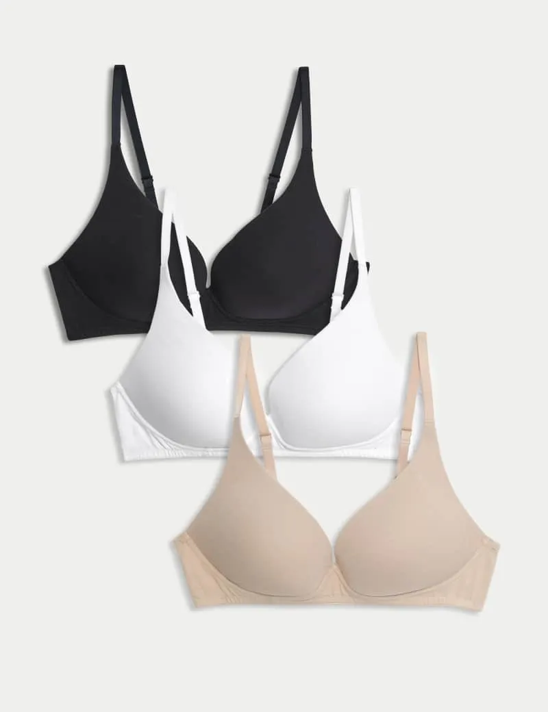 3 pack non wired plunge t-shirt bras A-E