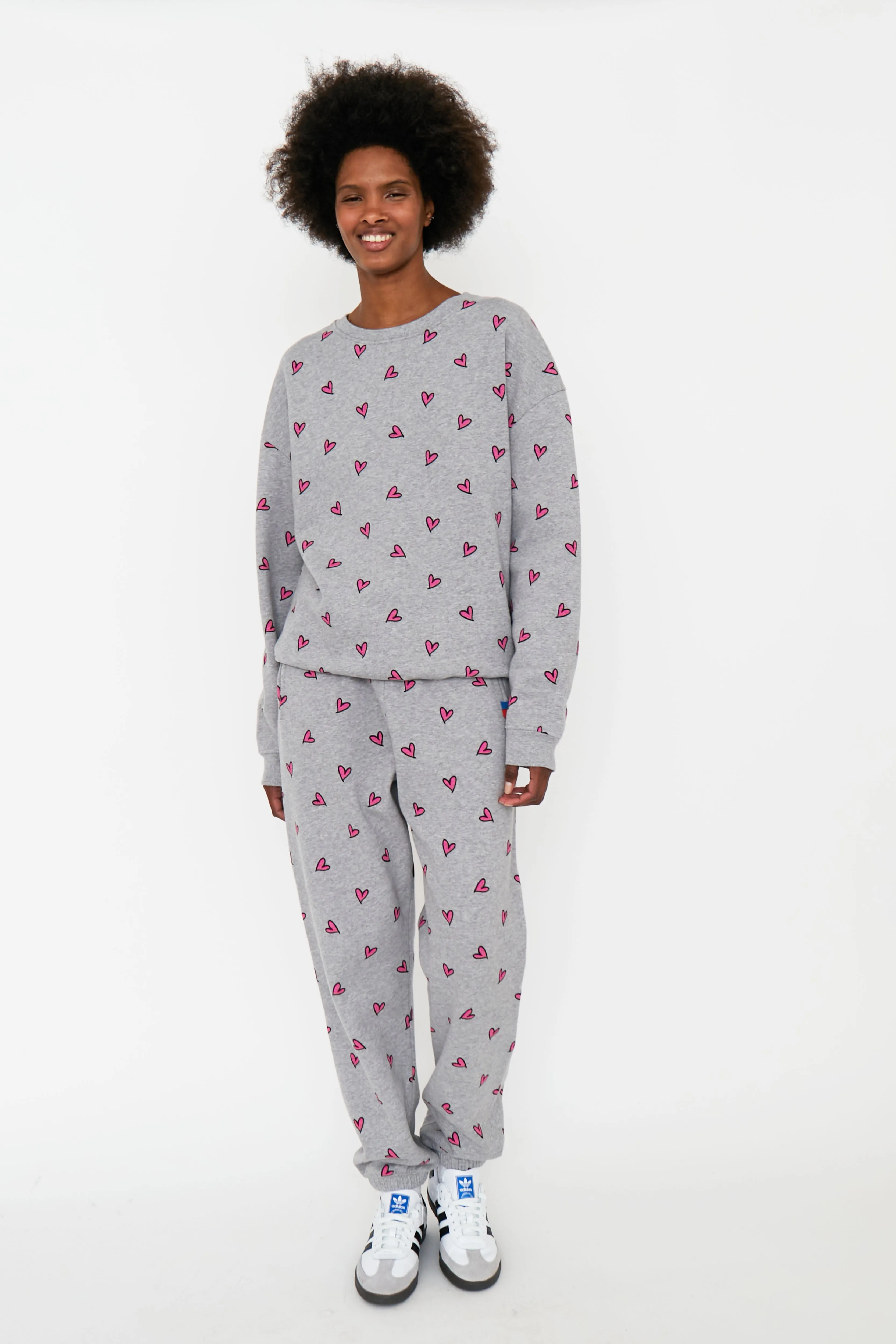 All Over Heart Sweatpants - Heather Grey/Pink