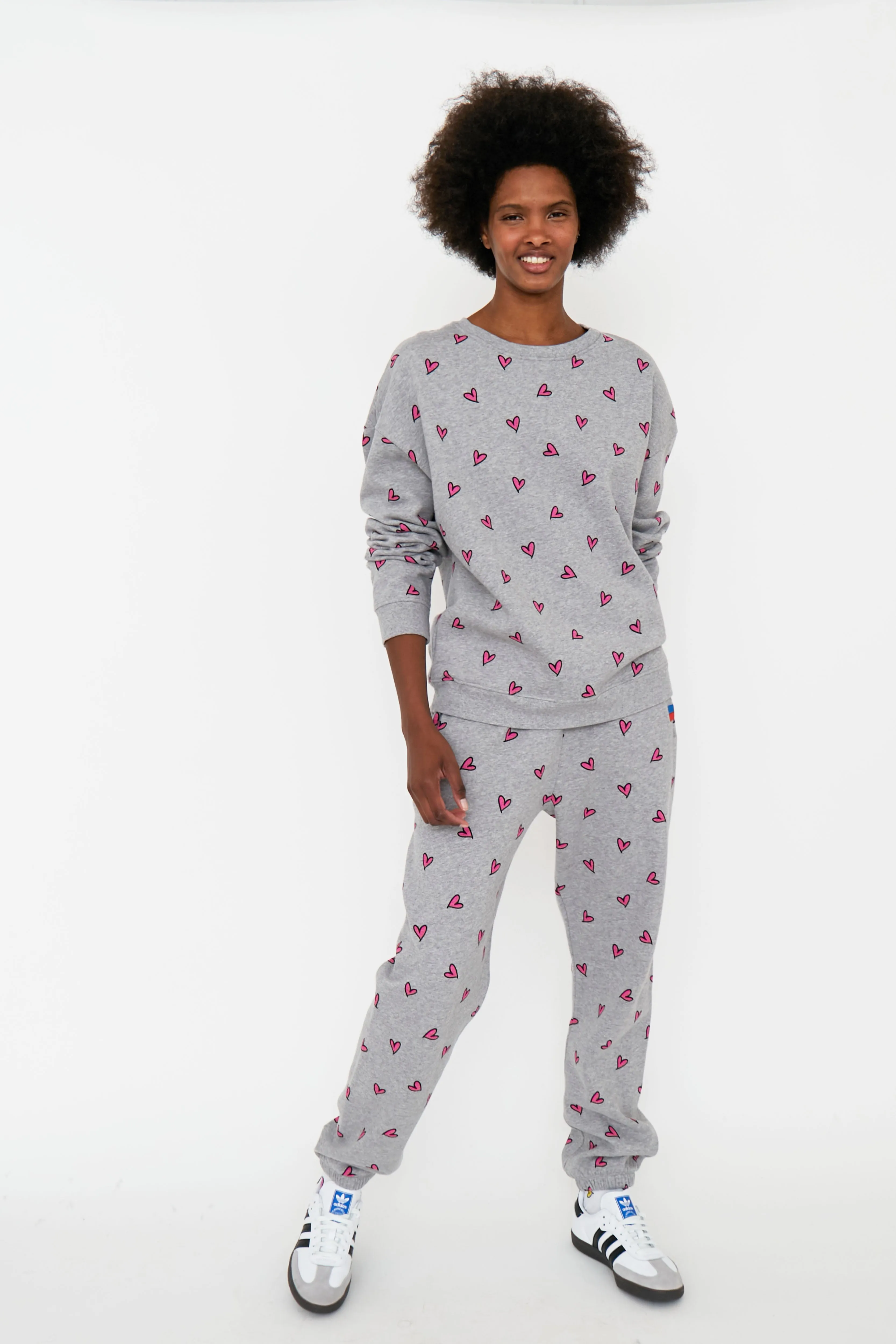 All Over Heart Sweatpants - Heather Grey/Pink