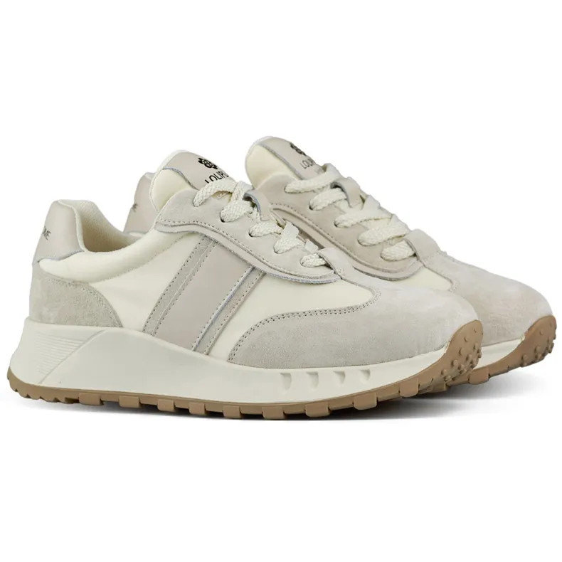 Beige women's sneakers, leather sports shoes for women