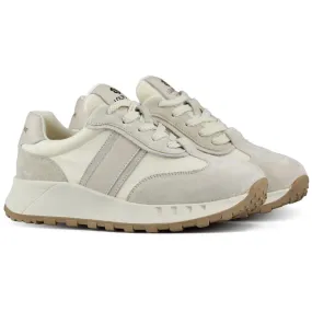 Beige women's sneakers, leather sports shoes for women