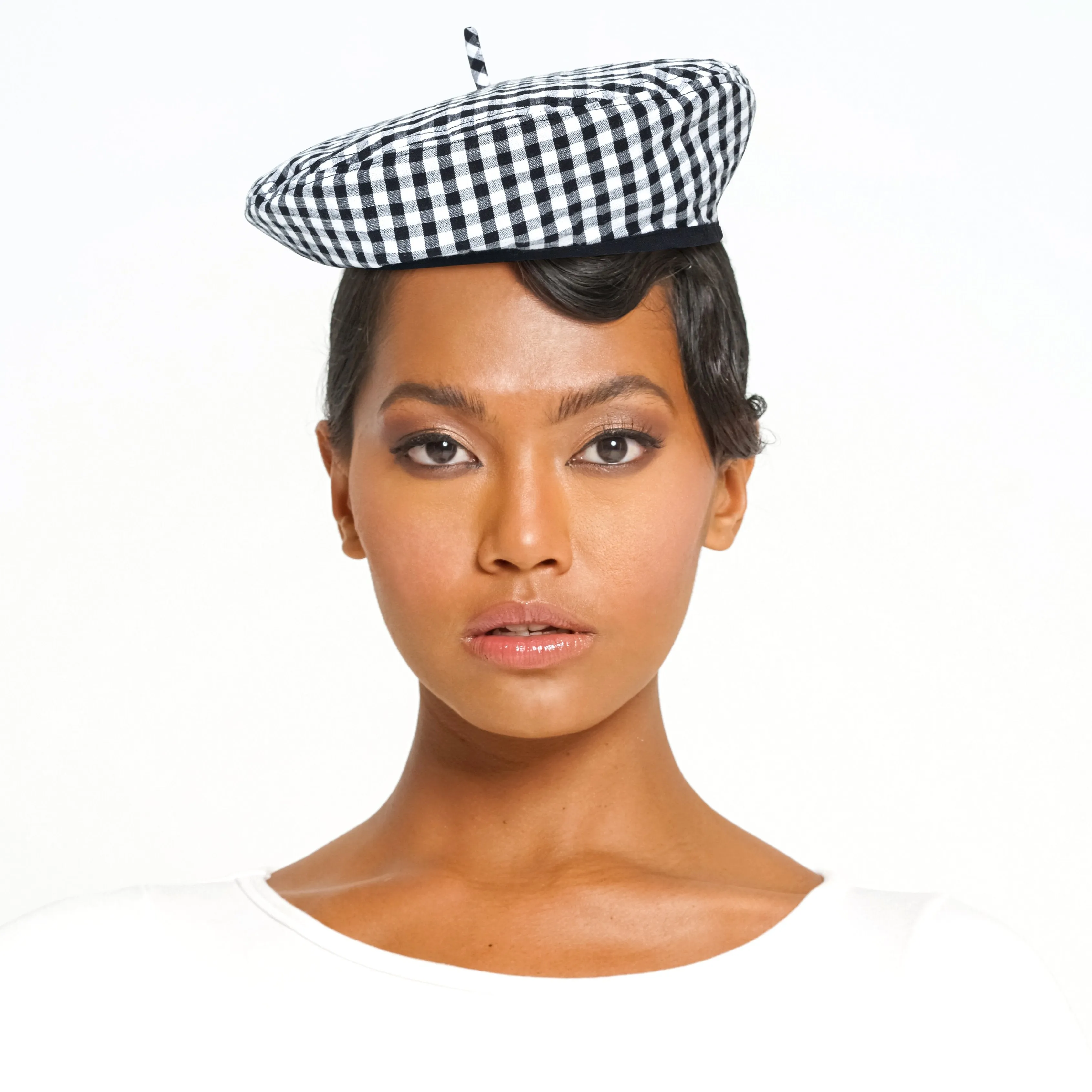 Black Gingham Simone Beret Hat