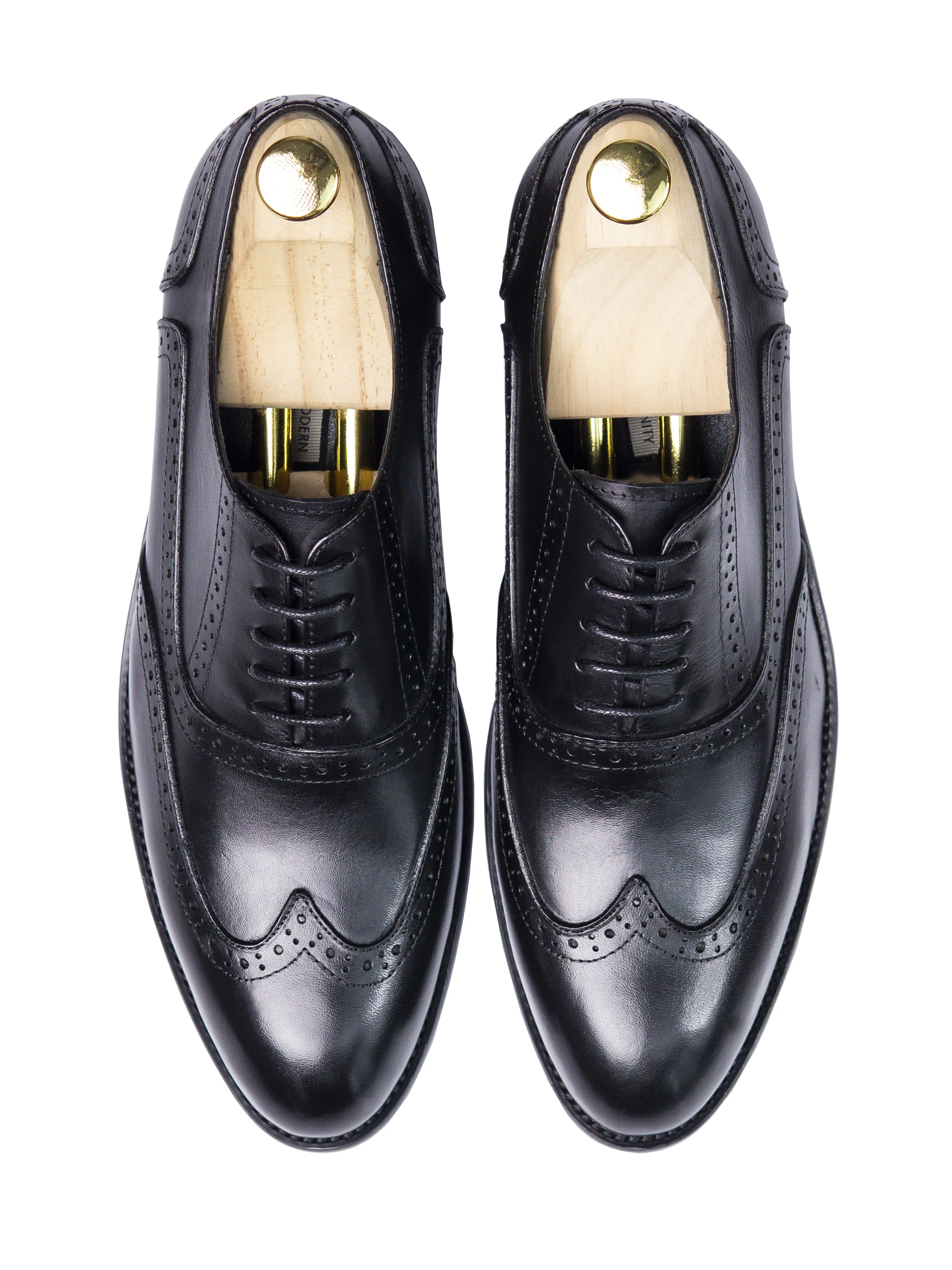 Black Oxford Brogue Wingtip Lace Up