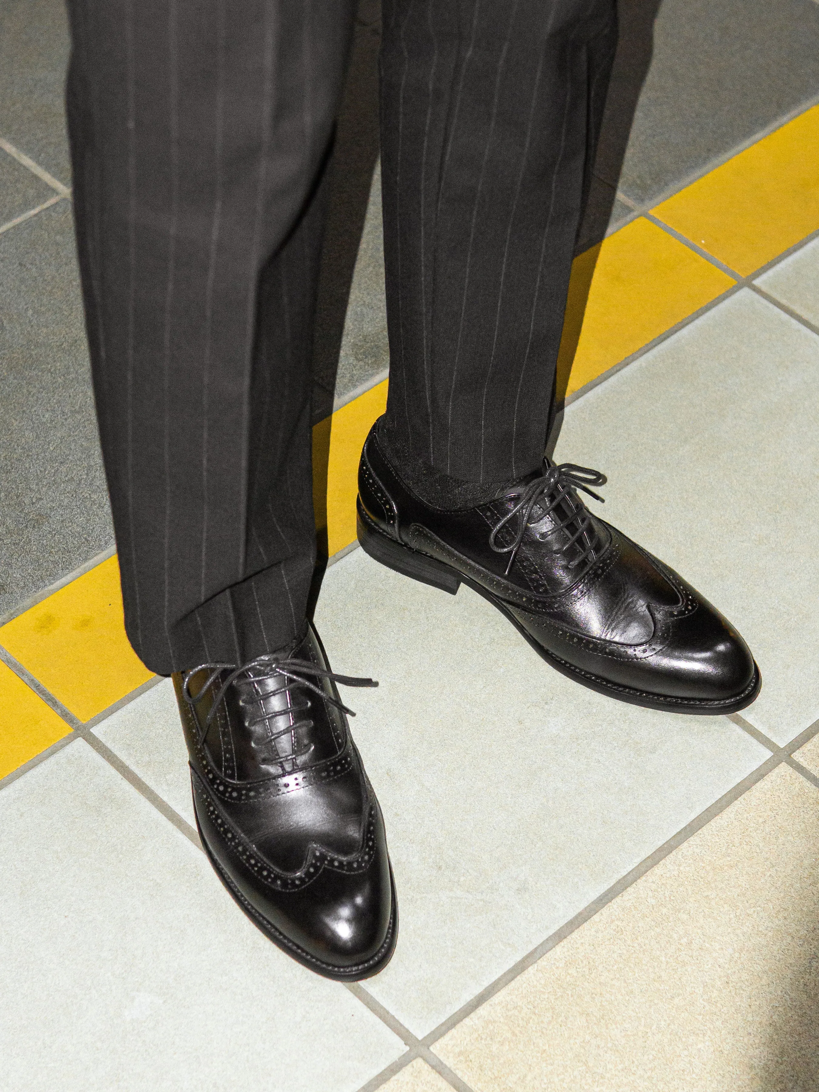 Black Oxford Brogue Wingtip Lace Up