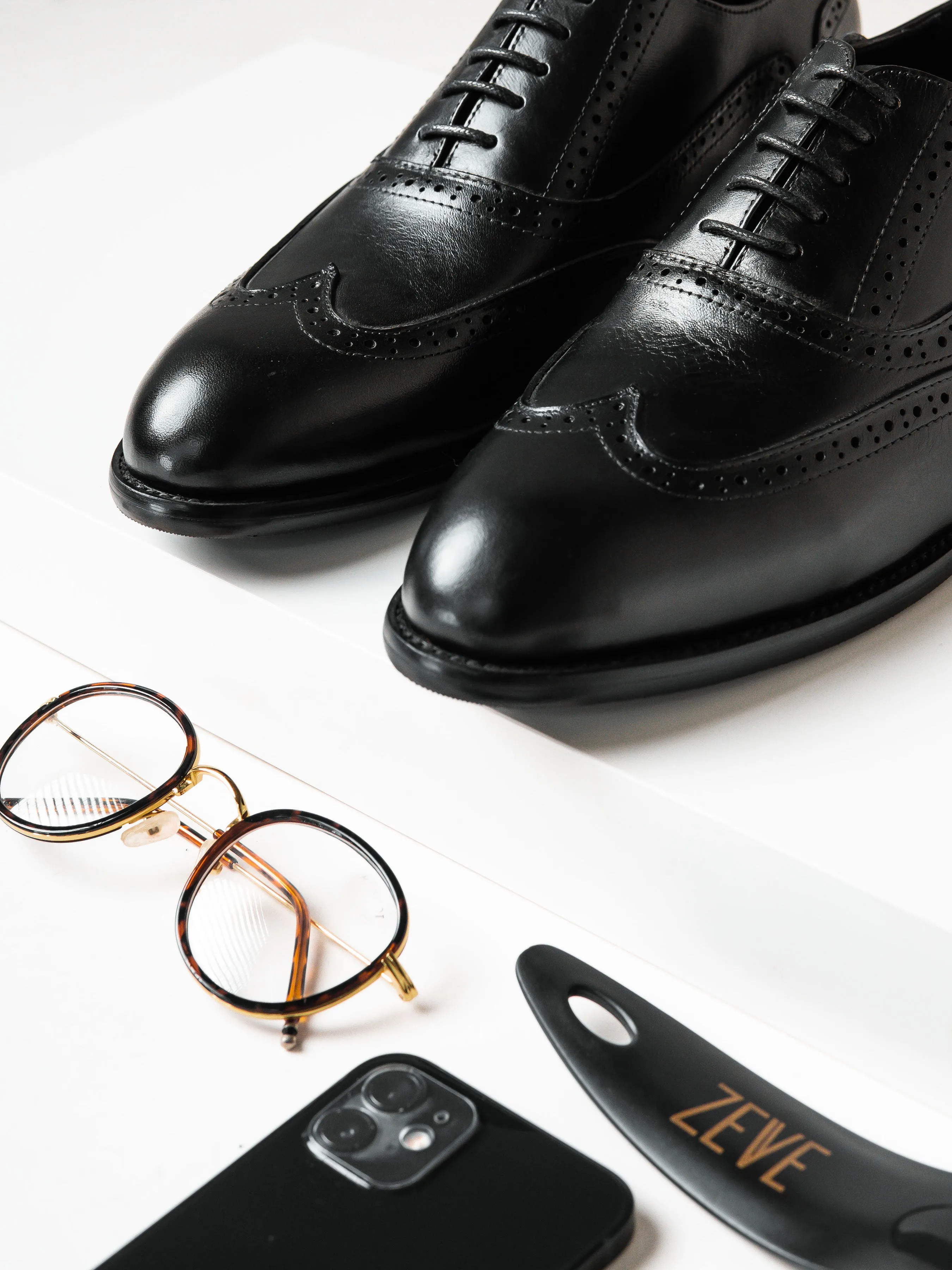 Black Oxford Brogue Wingtip Lace Up