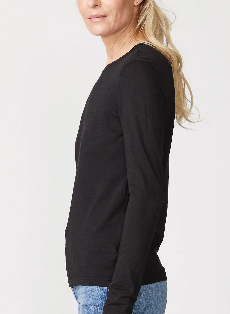 Black Supima Slub Jersey Long Sleeve Crew