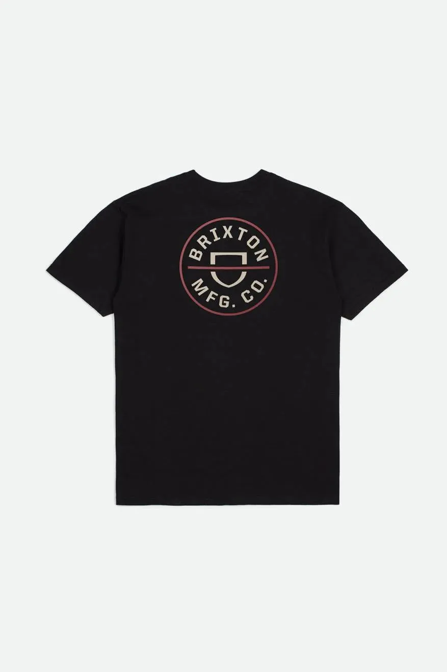 Brixton Crest 2 Short Sleeve Shirt Black and Whitecap with Dusty Cedar.