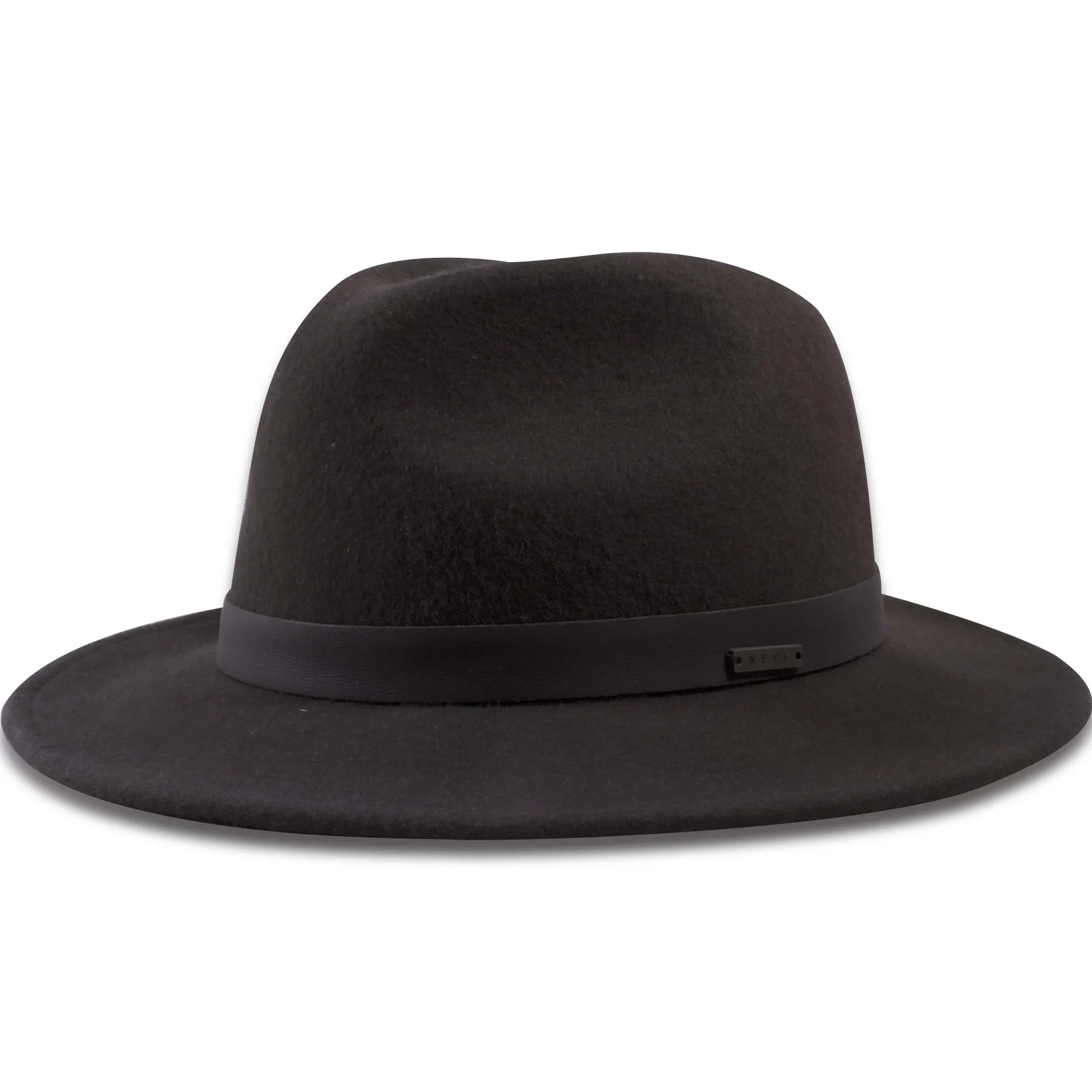 Brown Leather Trim Wool Fedora