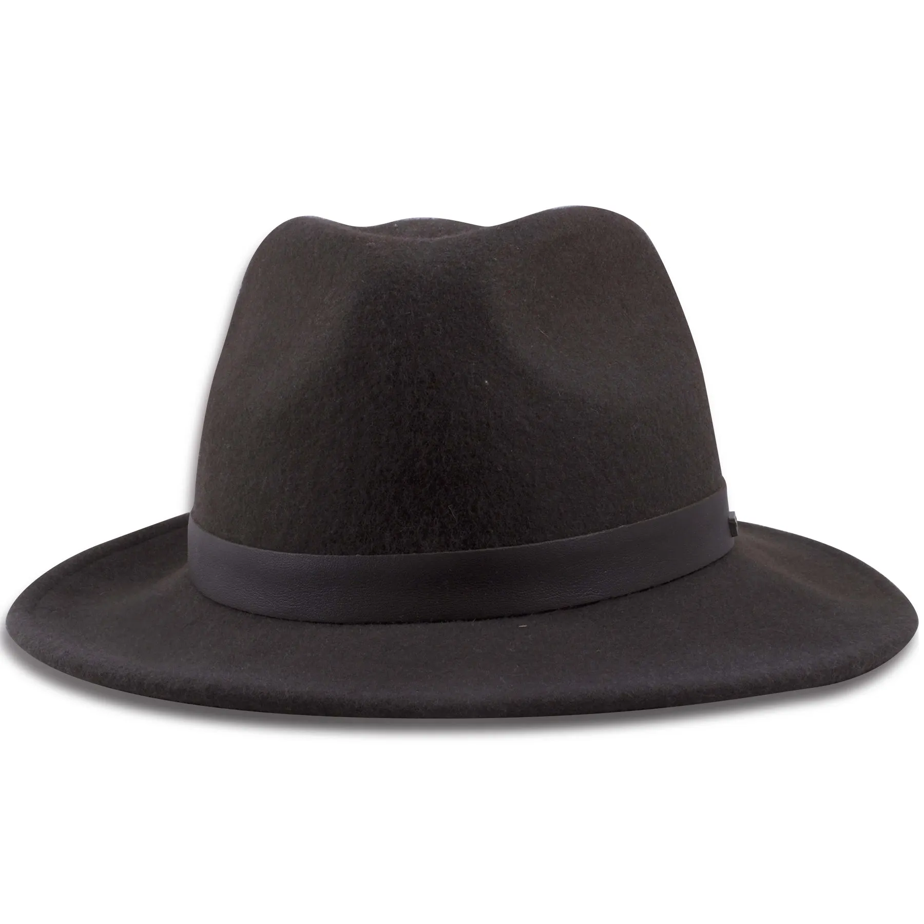 Brown Leather Trim Wool Fedora