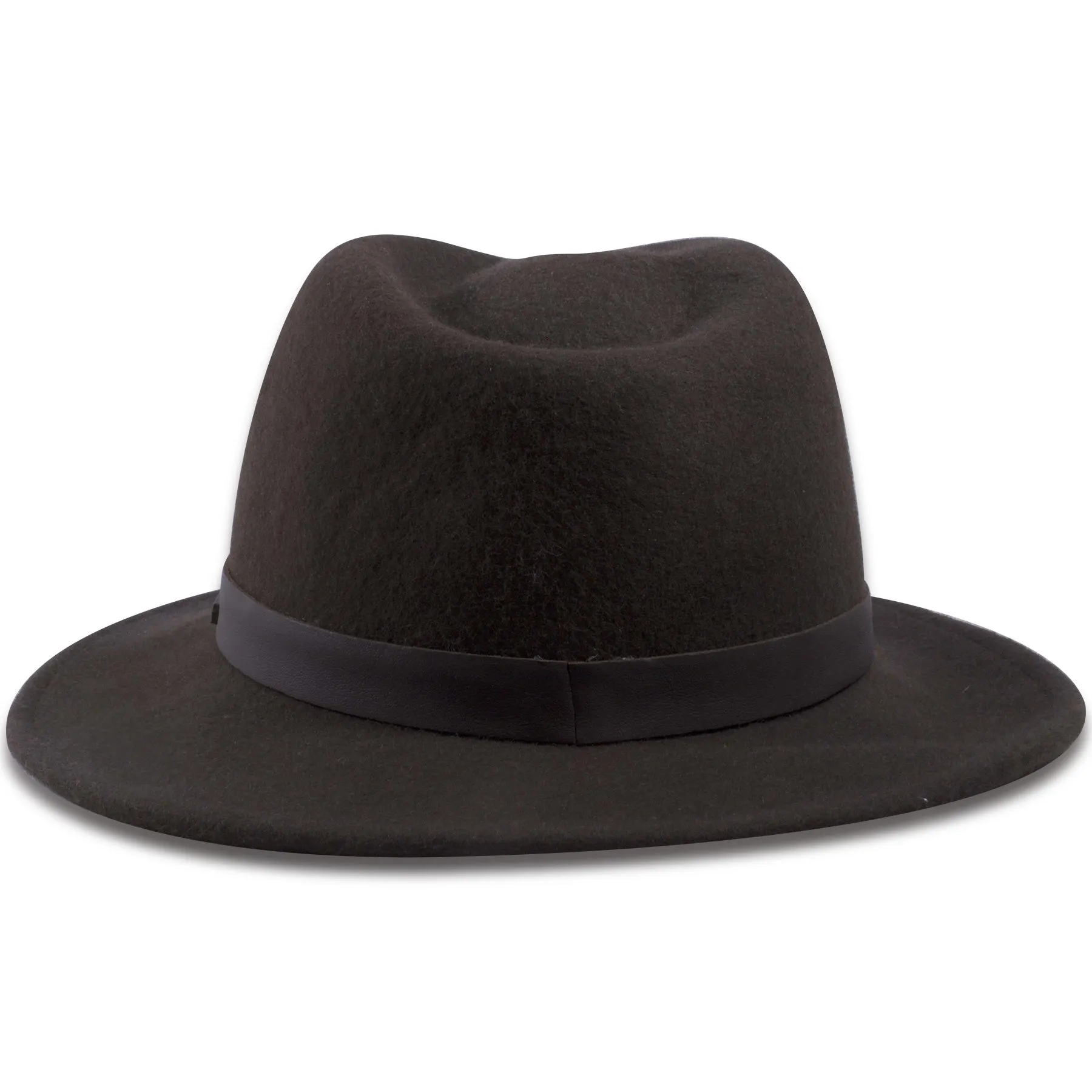 Brown Leather Trim Wool Fedora