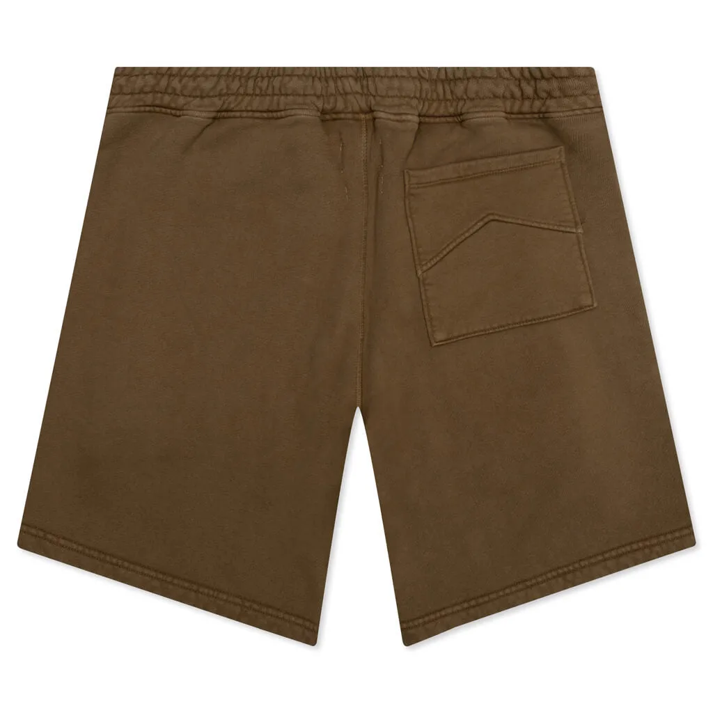 Brown sweatshorts.