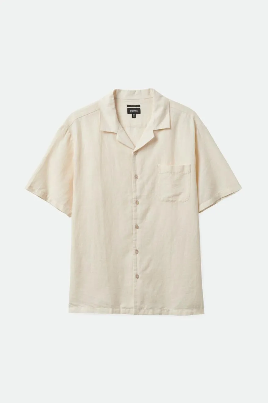 Bunker Linen Blend Short Sleeve Camp Collar Shirt - Whitecap