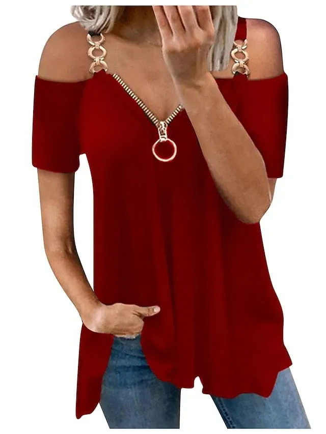 Burgundy Cold Shoulder Tunic Tee Women