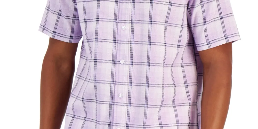 Club Room Men's Giza Plaid Poplin Shirt Purple Size XX-Large