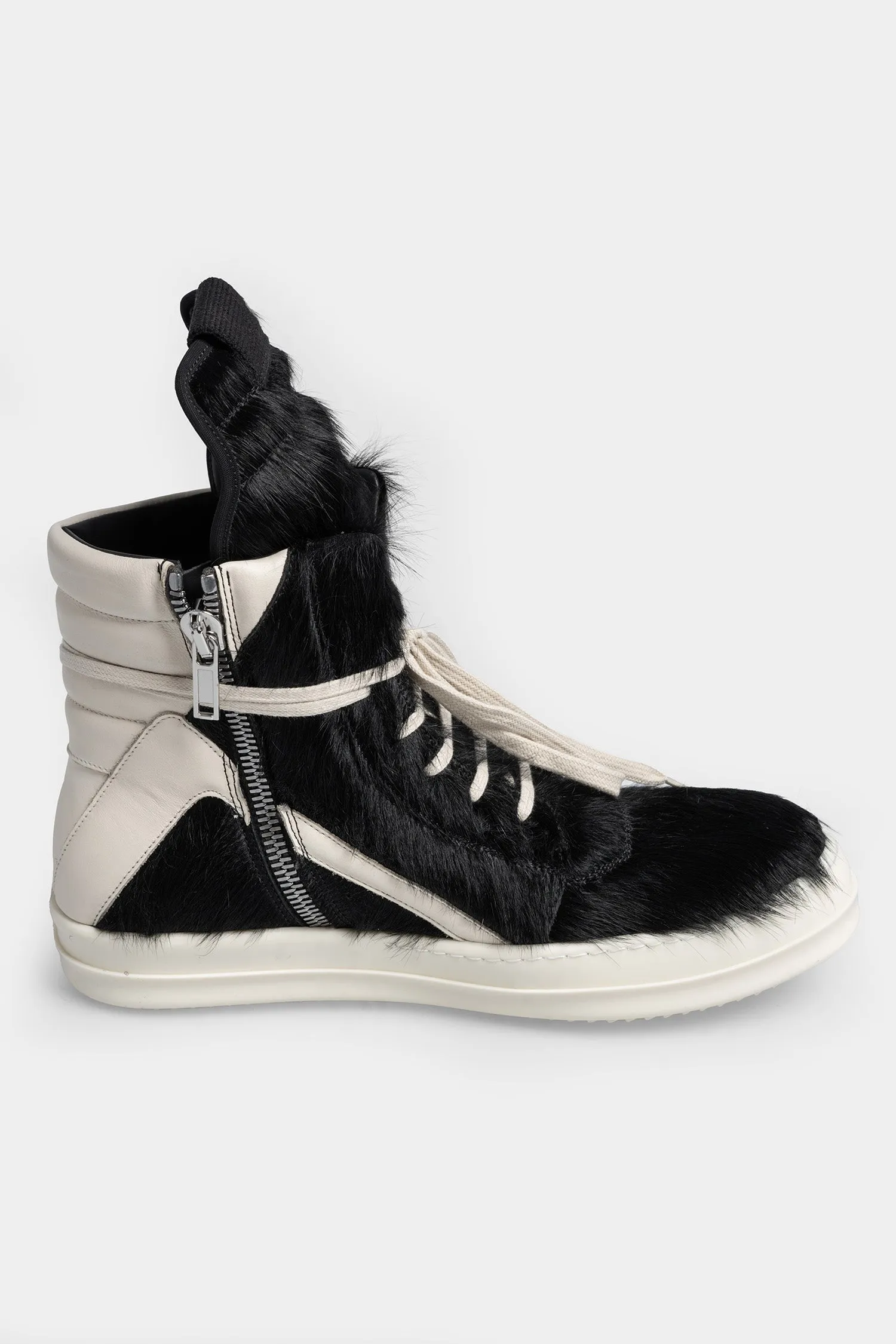 Cow Fur Geobasket Sneakers, Black/Milk