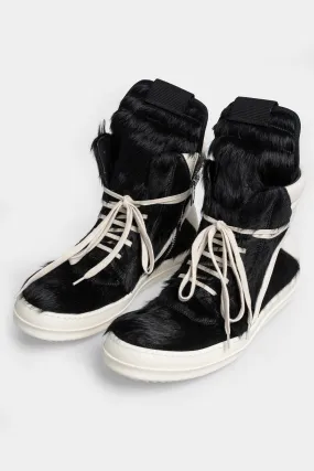 Cow Fur Geobasket Sneakers, Black/Milk