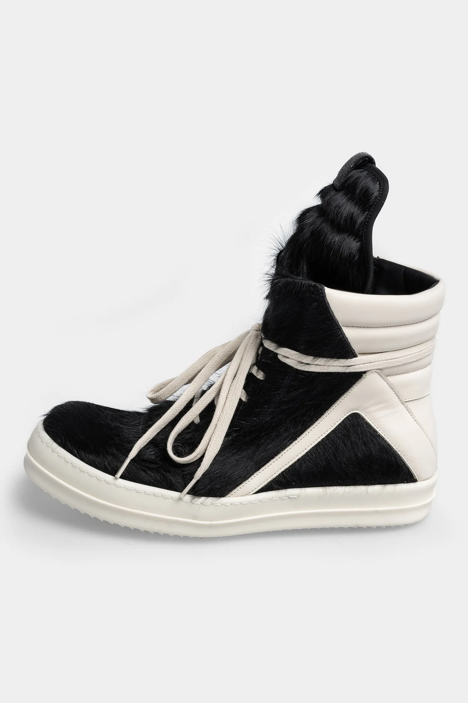 Cow Fur Geobasket Sneakers, Black/Milk