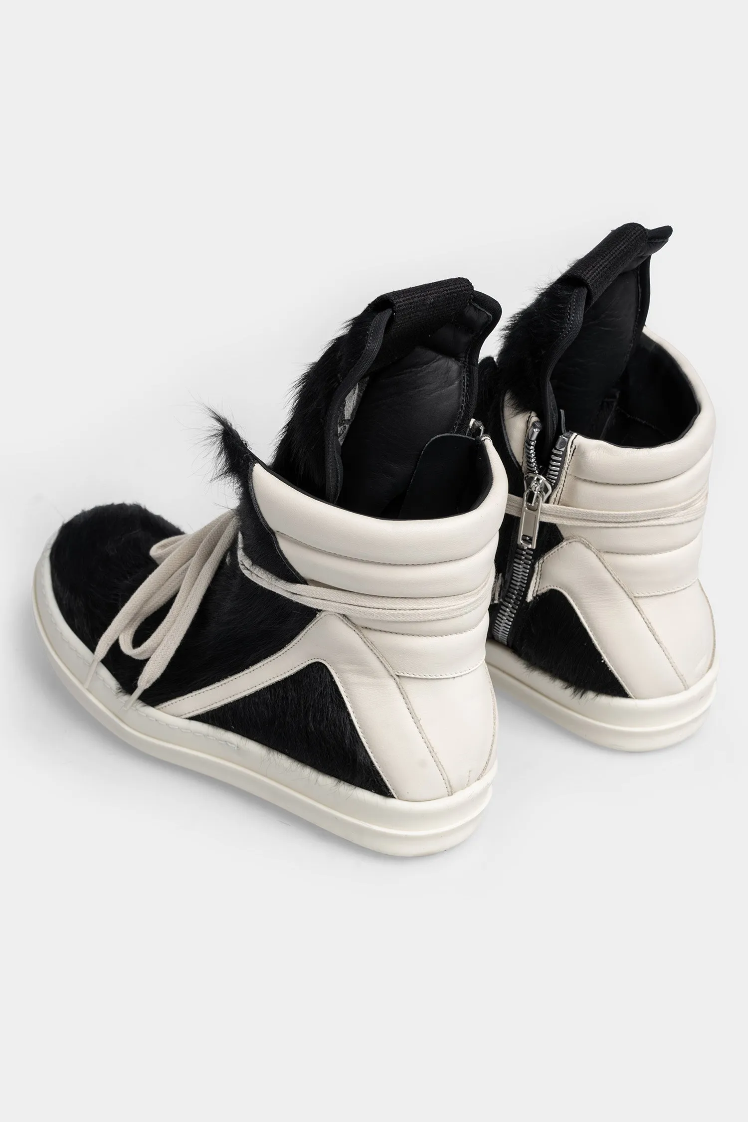 Cow Fur Geobasket Sneakers, Black/Milk