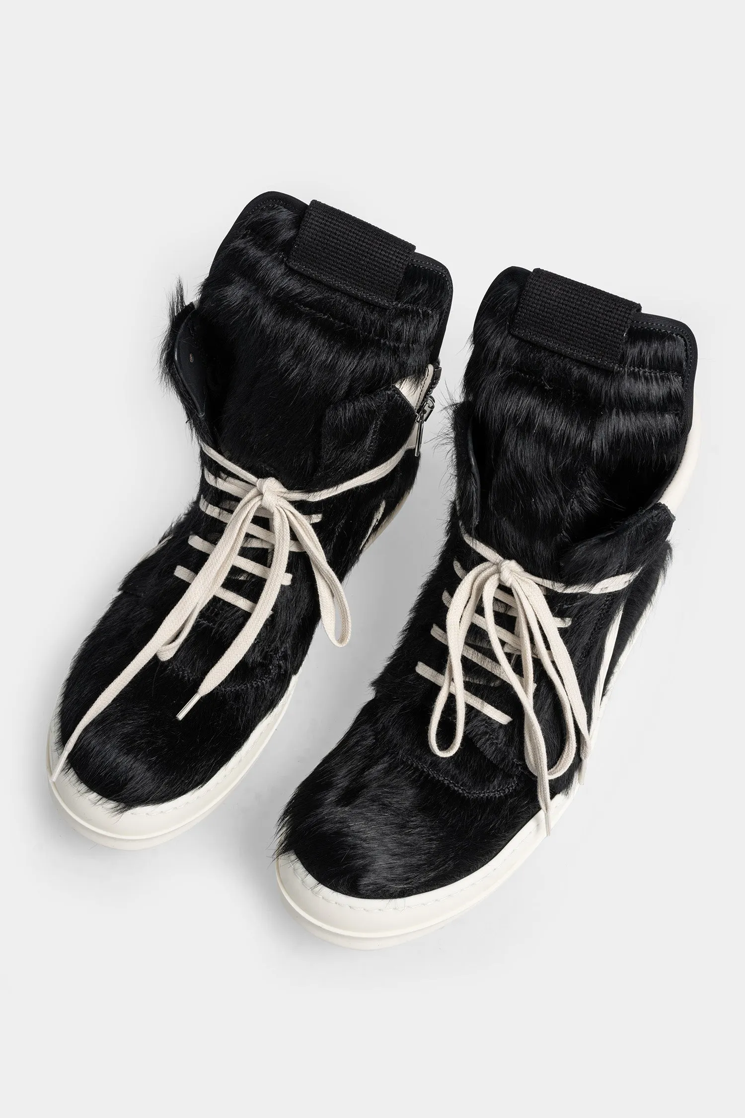 Cow Fur Geobasket Sneakers, Black/Milk