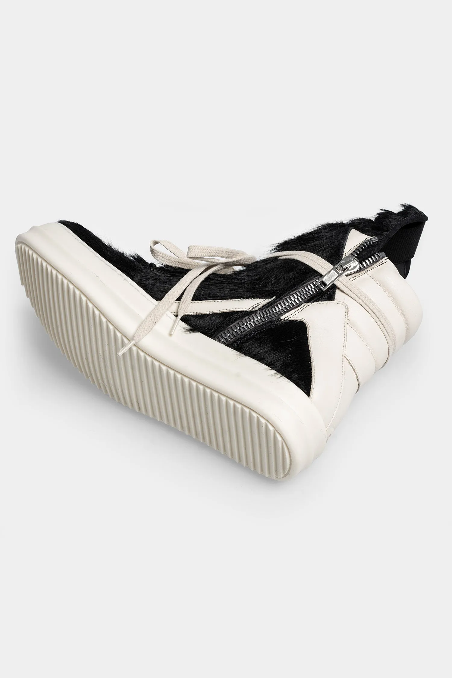 Cow Fur Geobasket Sneakers, Black/Milk