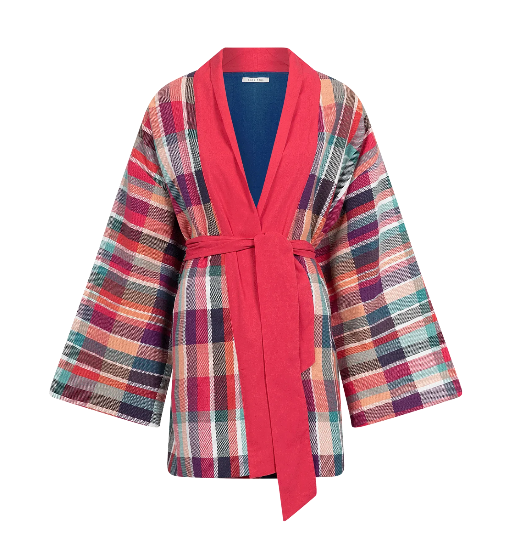 Embroidered Happy Smile Plaid Kimono