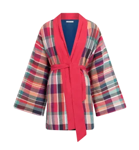 Embroidered Happy Smile Plaid Kimono