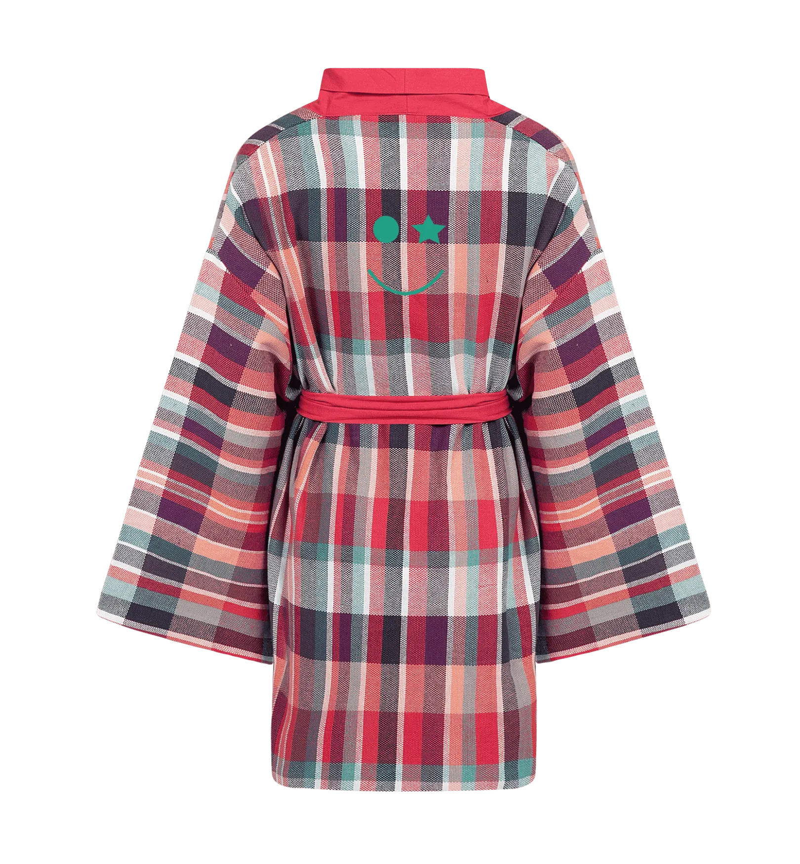 Embroidered Happy Smile Plaid Kimono