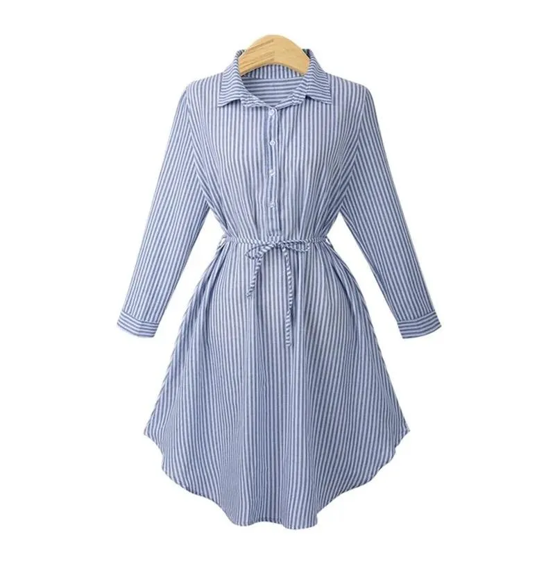 Fall and winter striped women's casual shirt dress - B42723