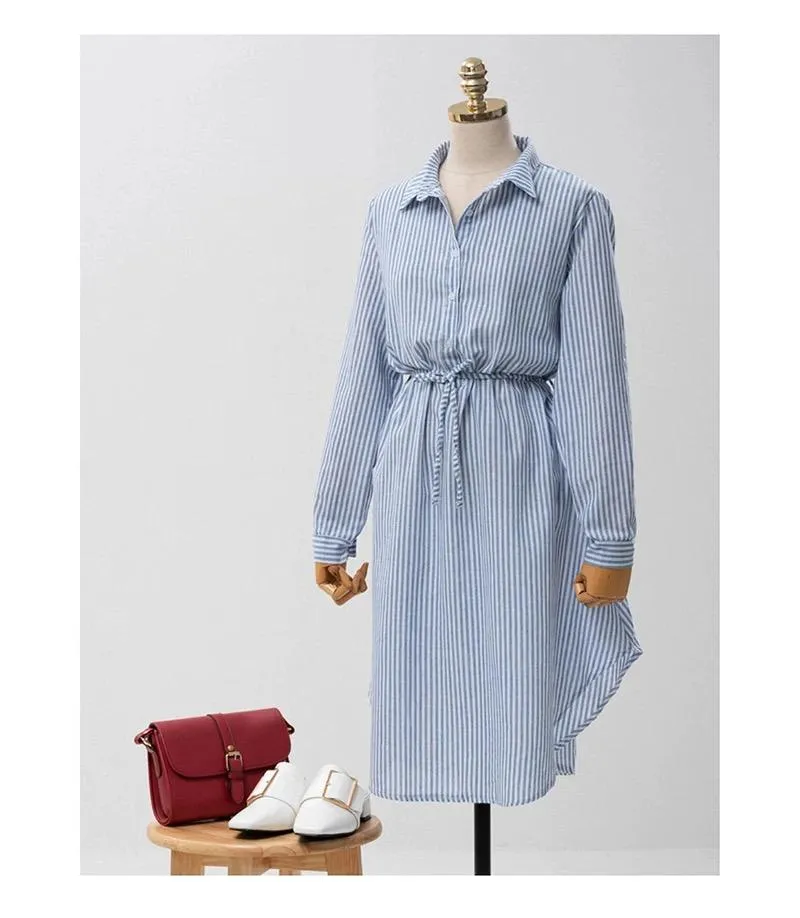 Fall and winter striped women's casual shirt dress - B42723