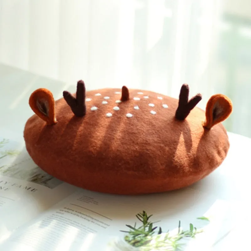 Felted Wool Beret - Oh Deer