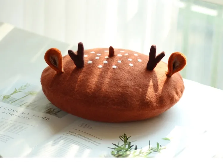 Felted Wool Beret - Oh Deer