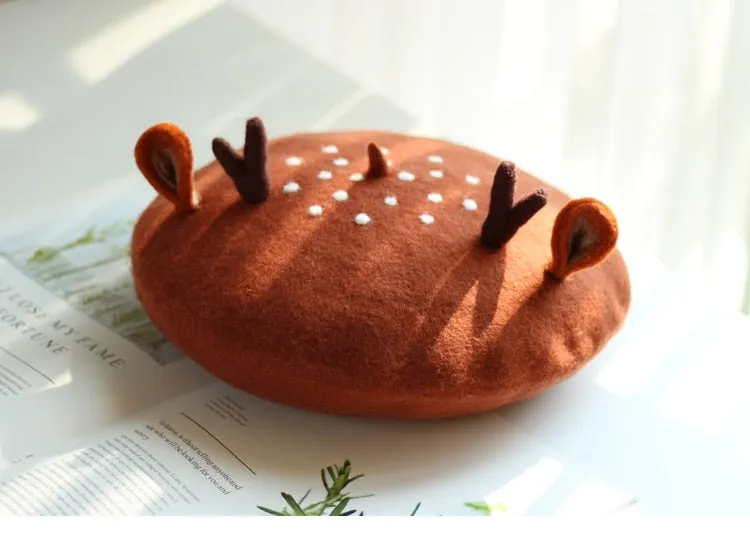 Felted Wool Beret - Oh Deer