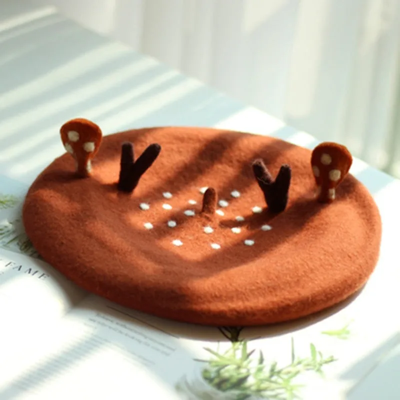 Felted Wool Beret - Oh Deer