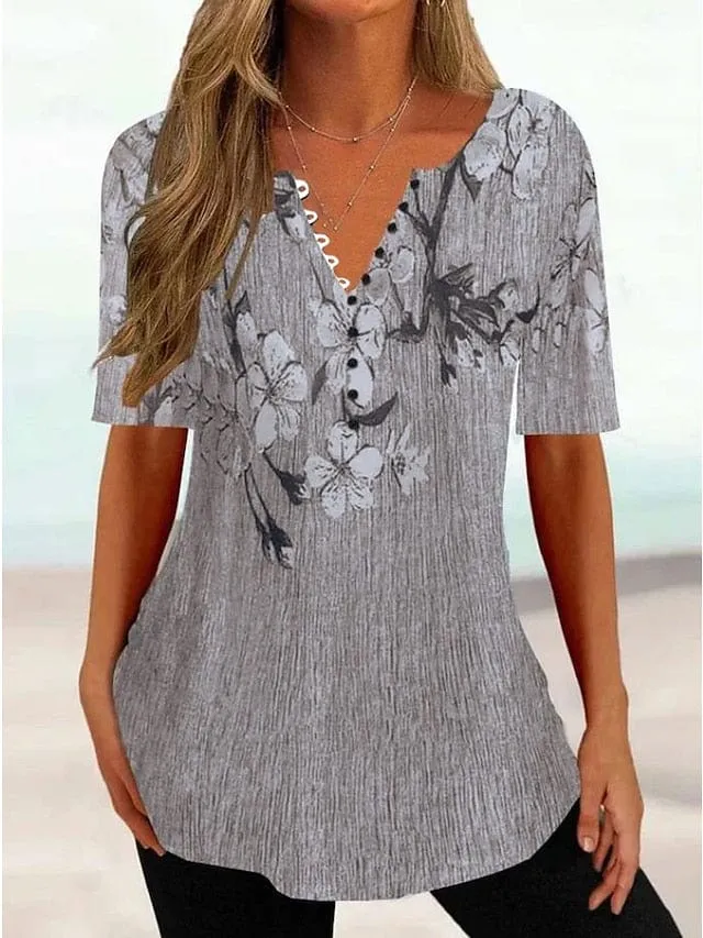 Floral Henley Tunic Tee Women