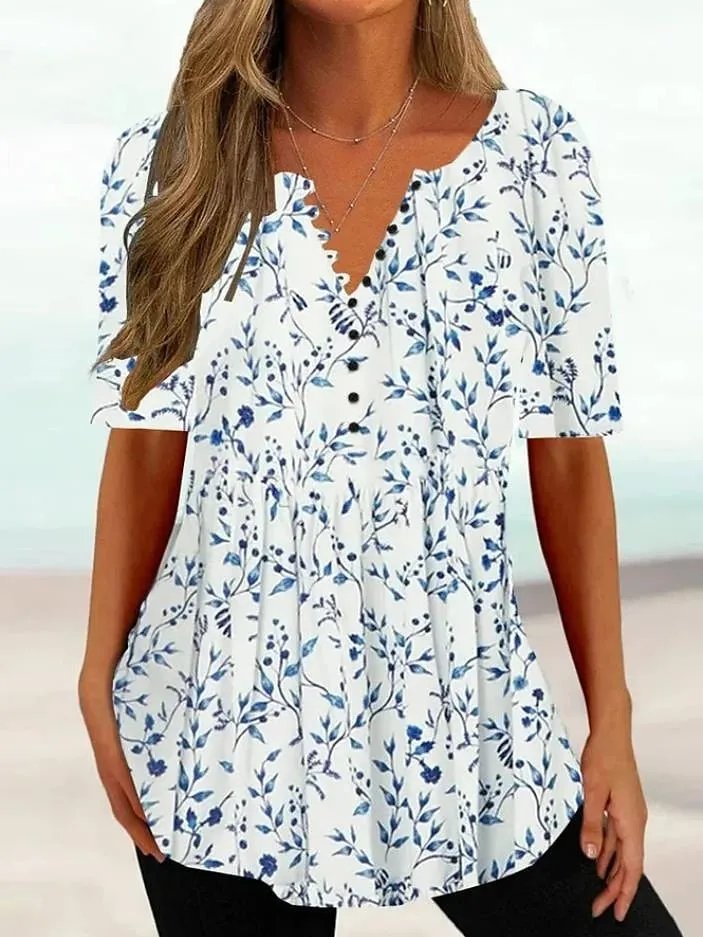 Floral Henley Tunic Tee Women