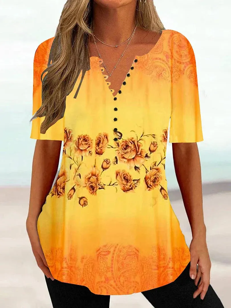 Floral Henley Tunic Tee Women