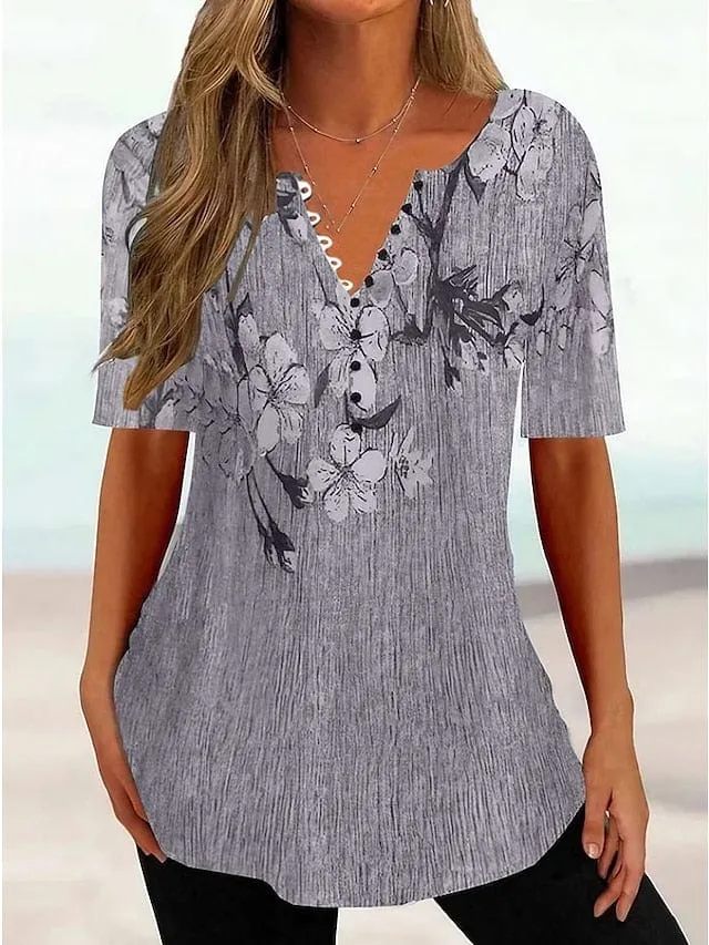 Floral Henley Tunic Tee Women