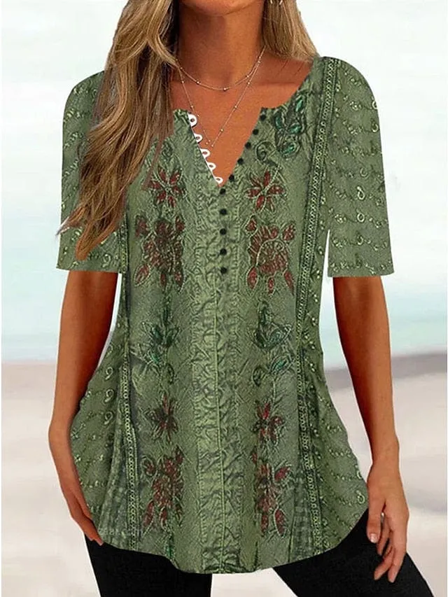 Floral Henley Tunic Tee Women