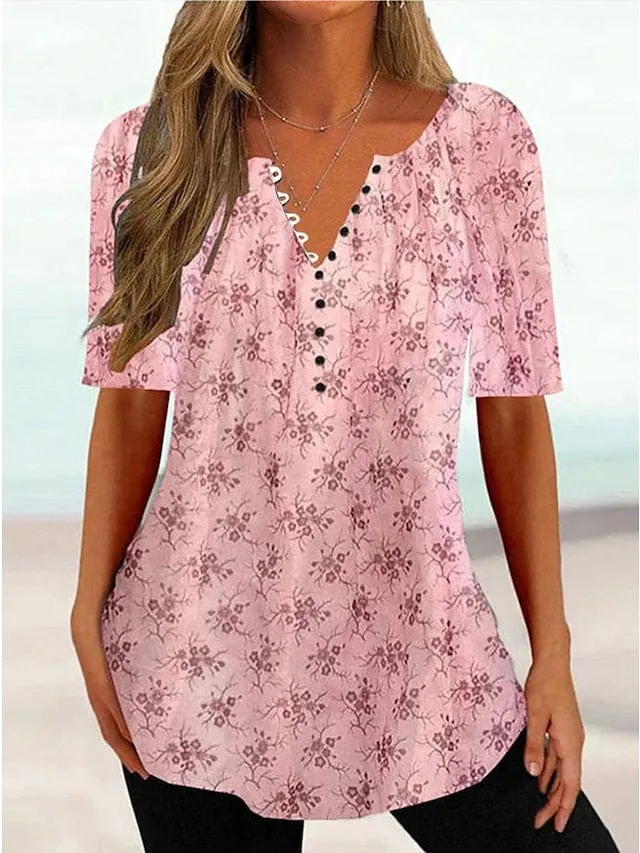 Floral Henley Tunic Tee Women