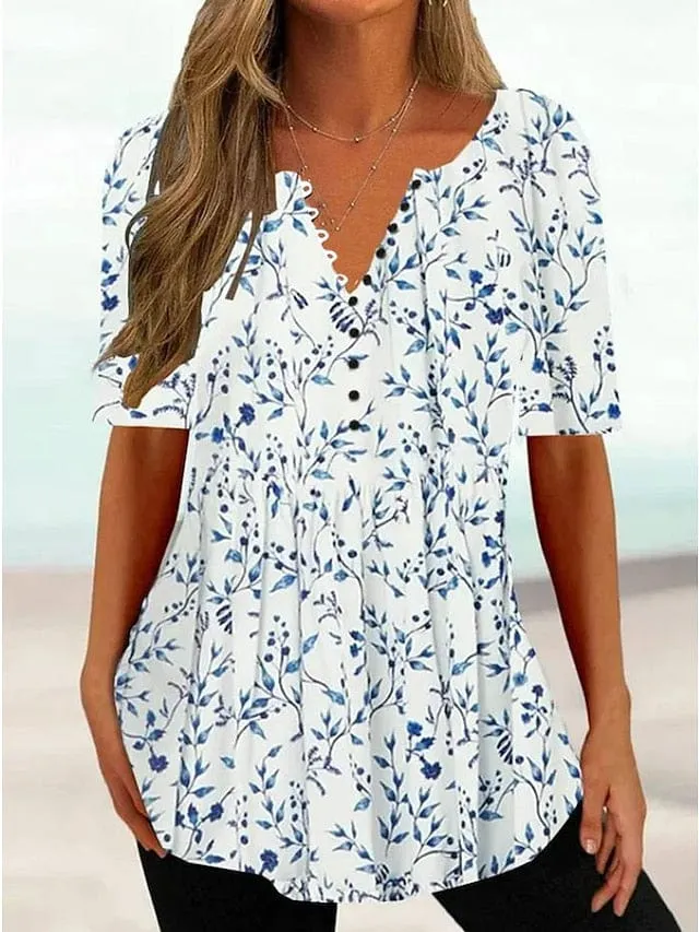 Floral Henley Tunic Tee Women