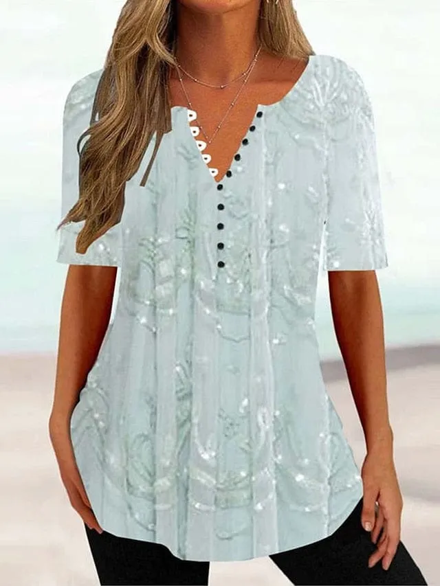 Floral Henley Tunic Tee Women