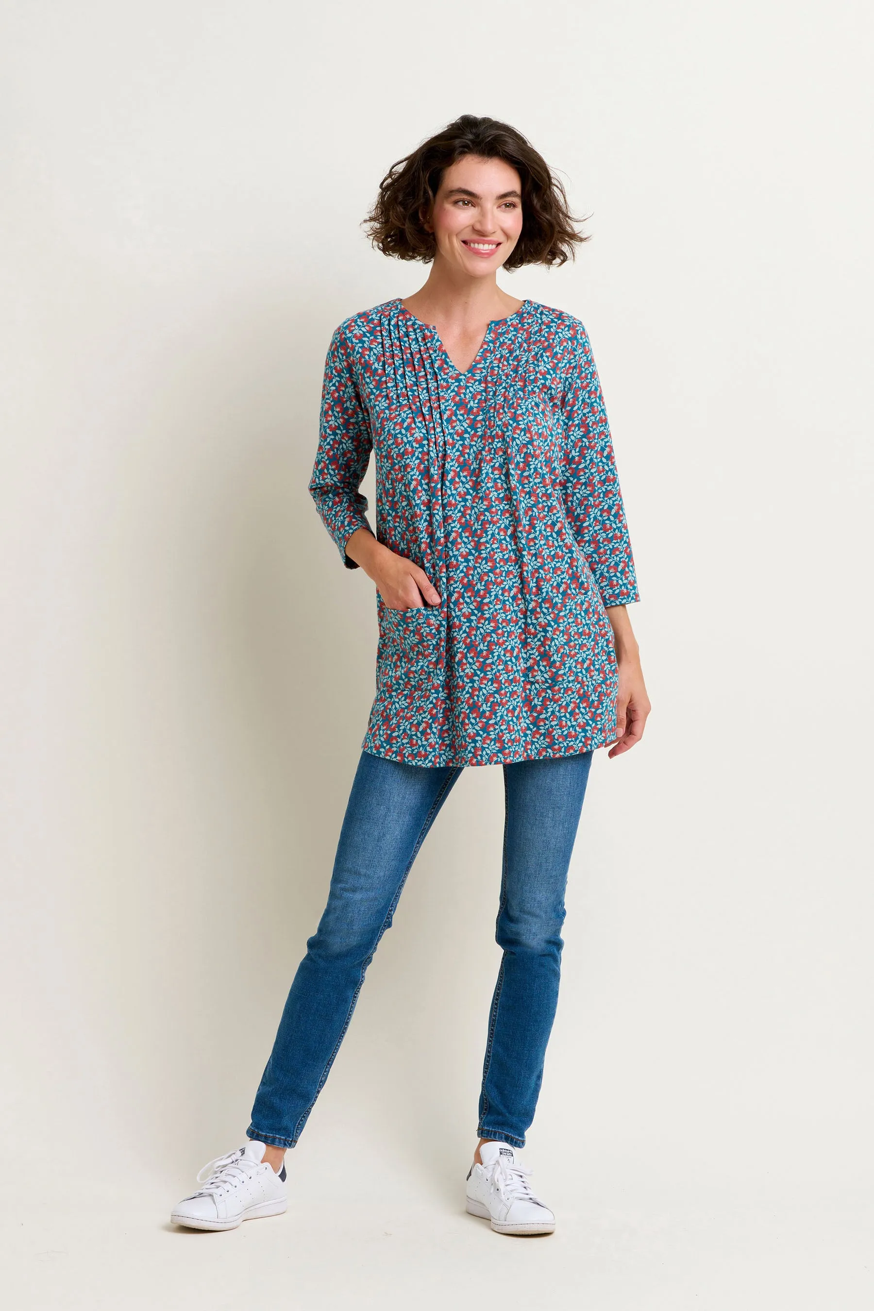 Floral Print Tunic - Exquisite Pressed Flowers Design