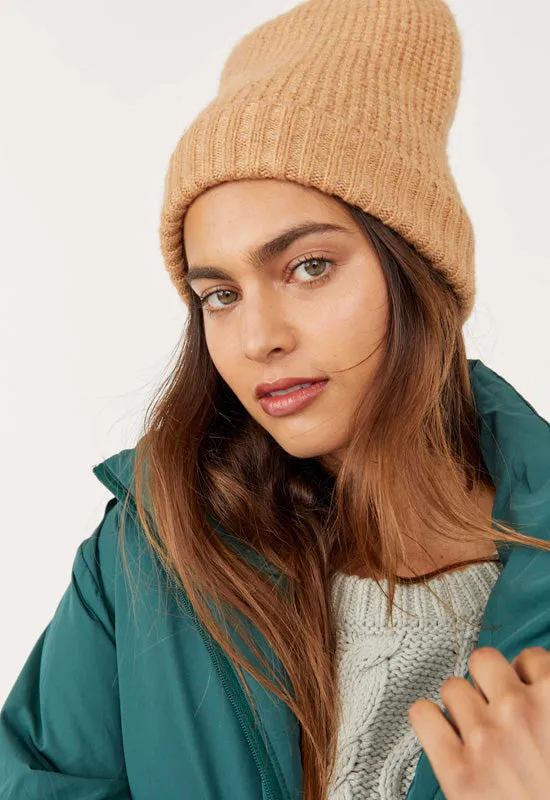 Free People Winnie Waffle Beanie in Camel