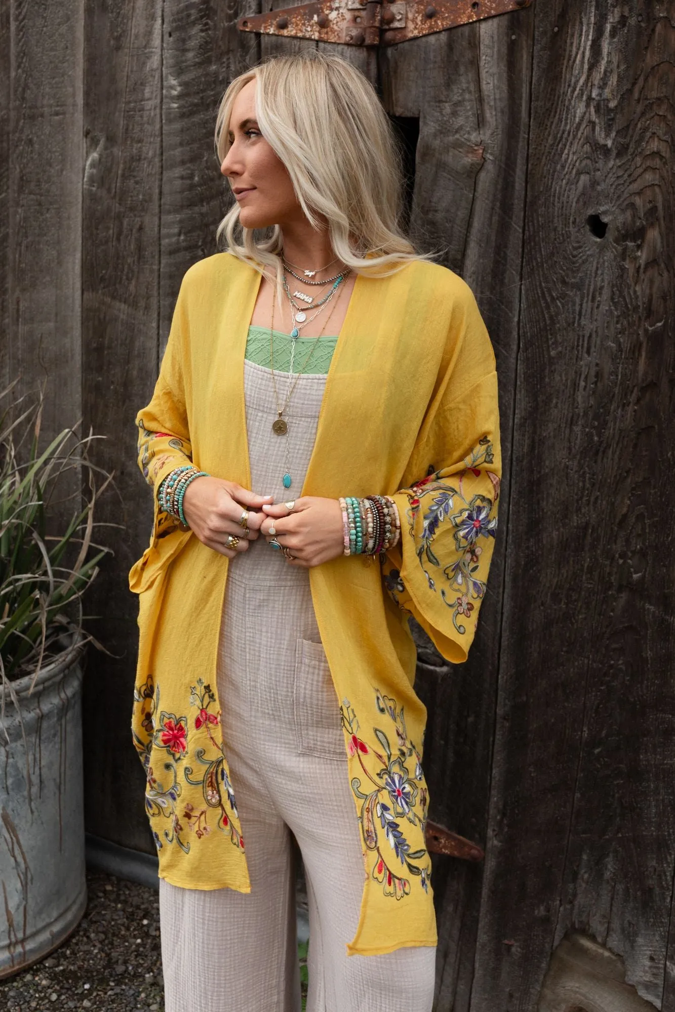 Fun In Florals Kimono - Mustard