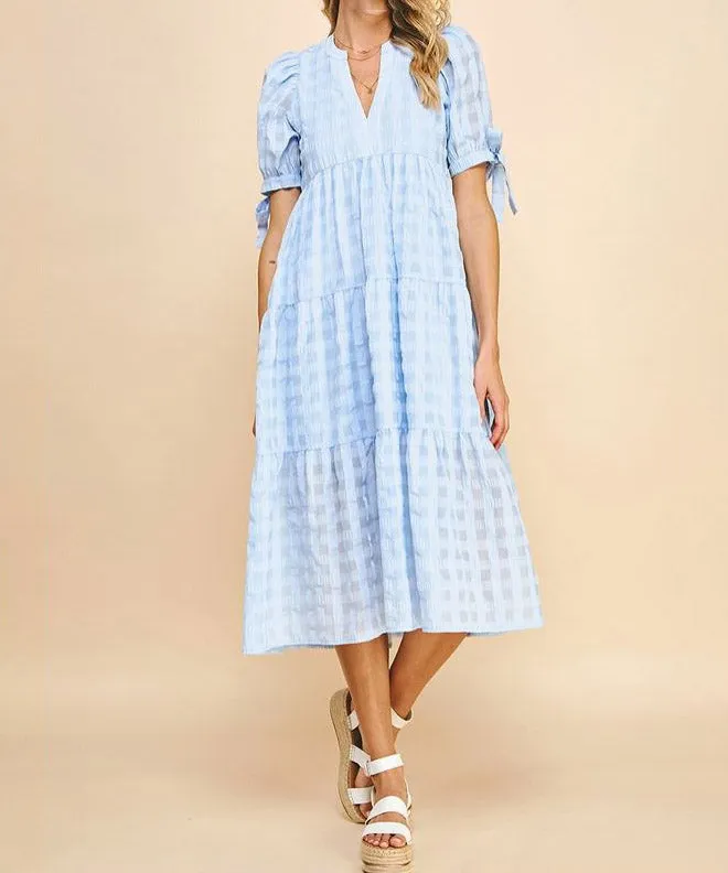 Gingham Print Tunic Dress - Light Blue: Shop Now