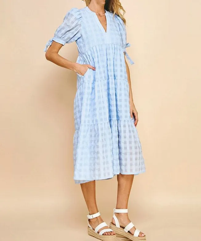 Gingham Print Tunic Dress - Light Blue: Shop Now